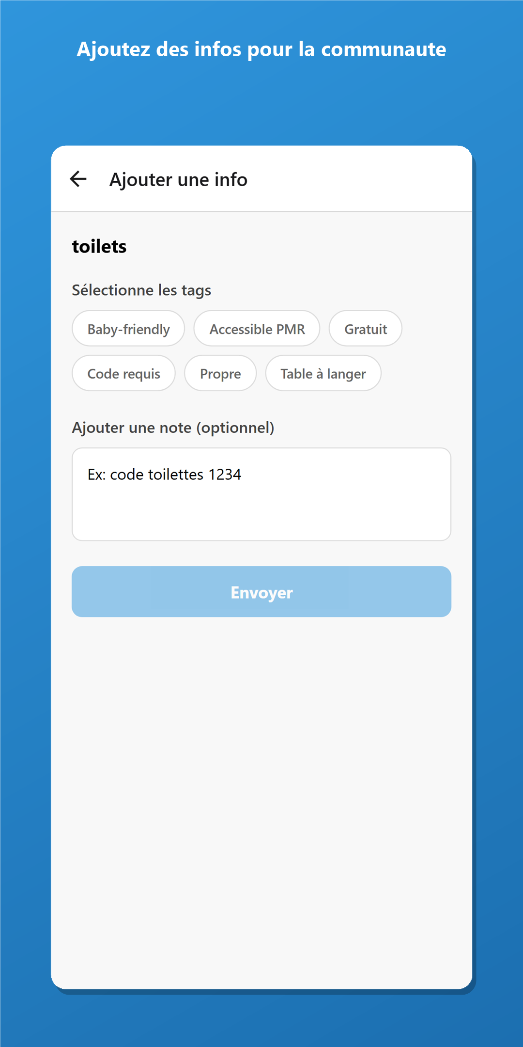 Formulaire pour ajouter une info communautaire sur un lieu